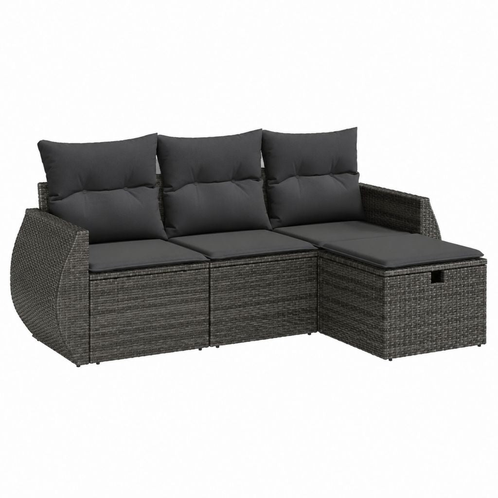 Canapé de jardin 3 places gris anthracite en résine tressée PE 180 x 60 x 65 cm avec coussins et rangements
