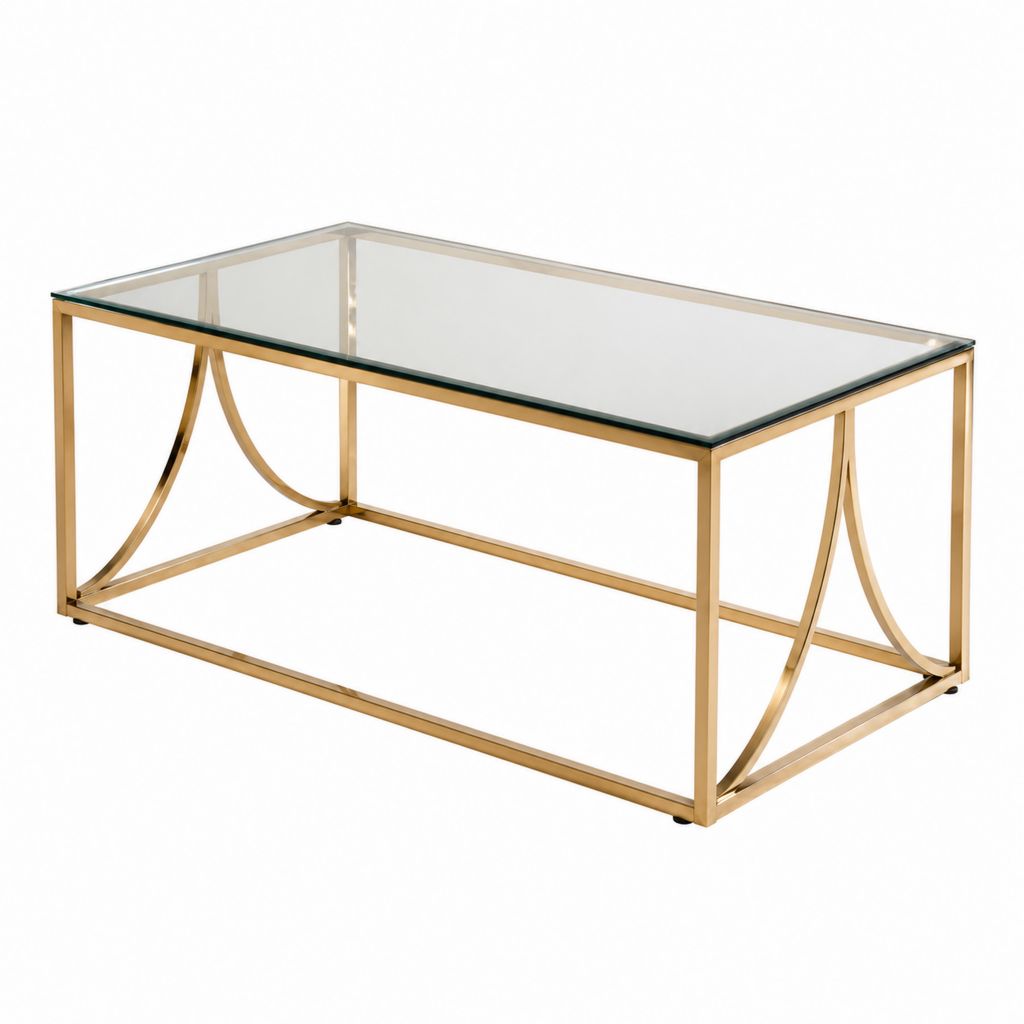 Table basse rectangulaire dorée en acier inoxydable et verre trempé 110 x 60 x 45 cm