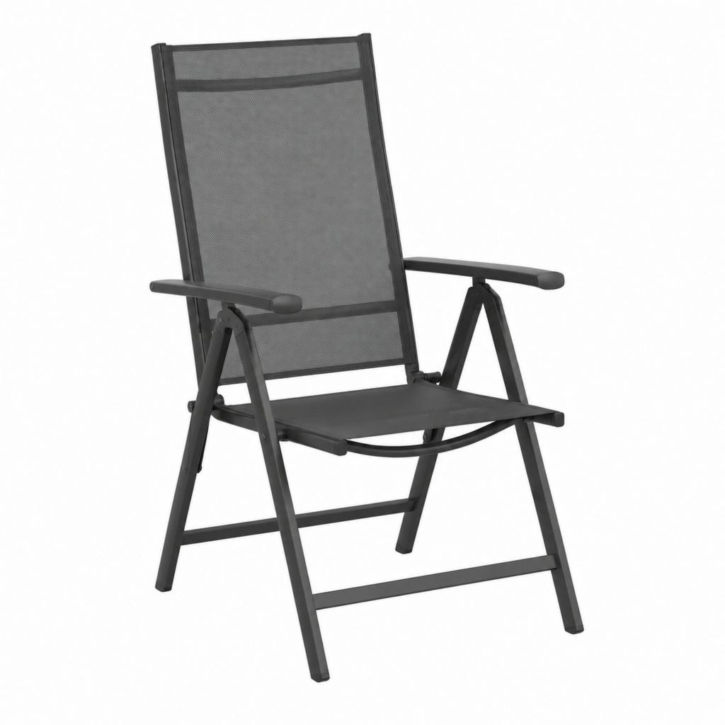 Chaise de jardin pliante noire en acier et polyester PVC 58 x 68 x 110 cm