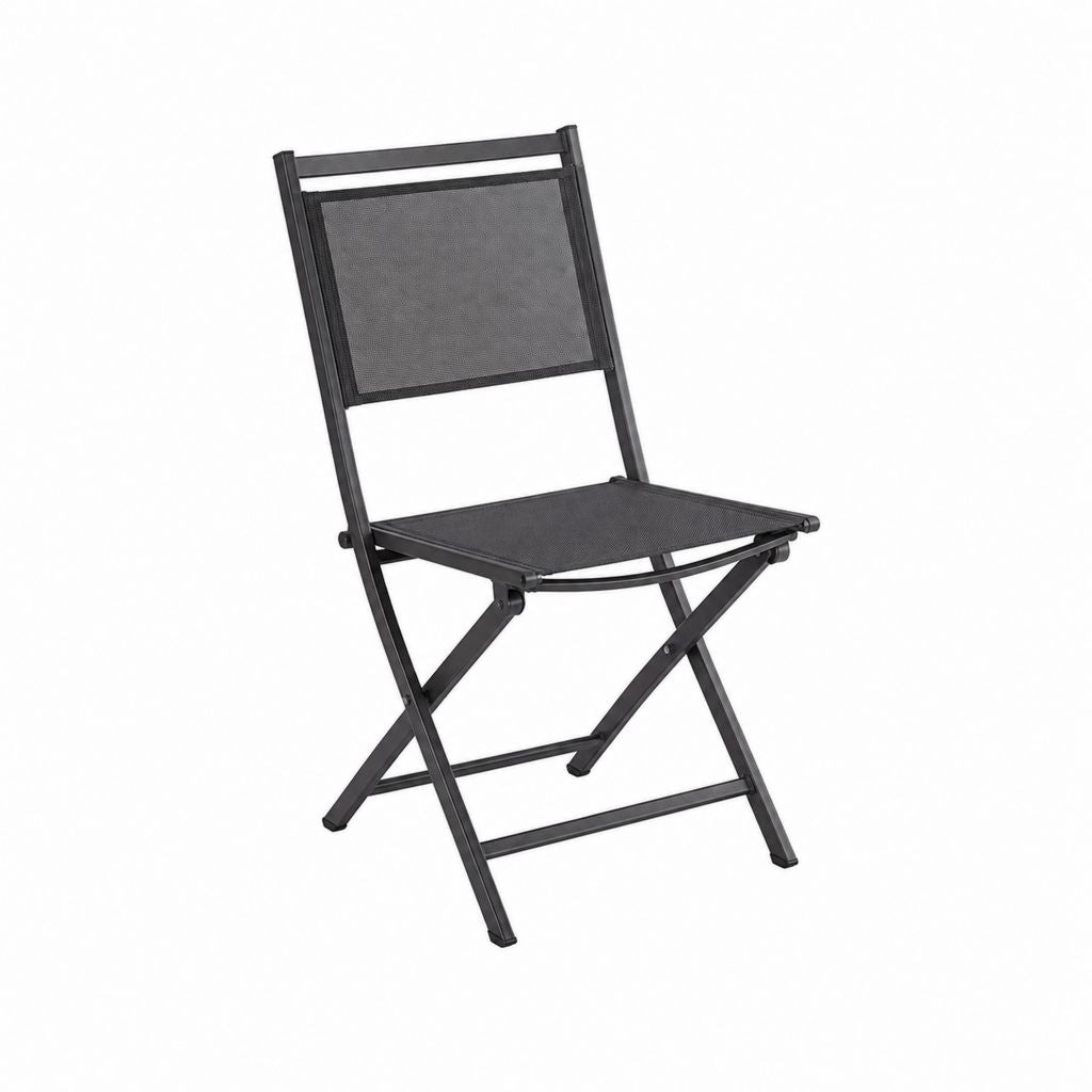 Chaise de jardin pliante noire en acier et toile polyester 80 x 46 x 52 cm
