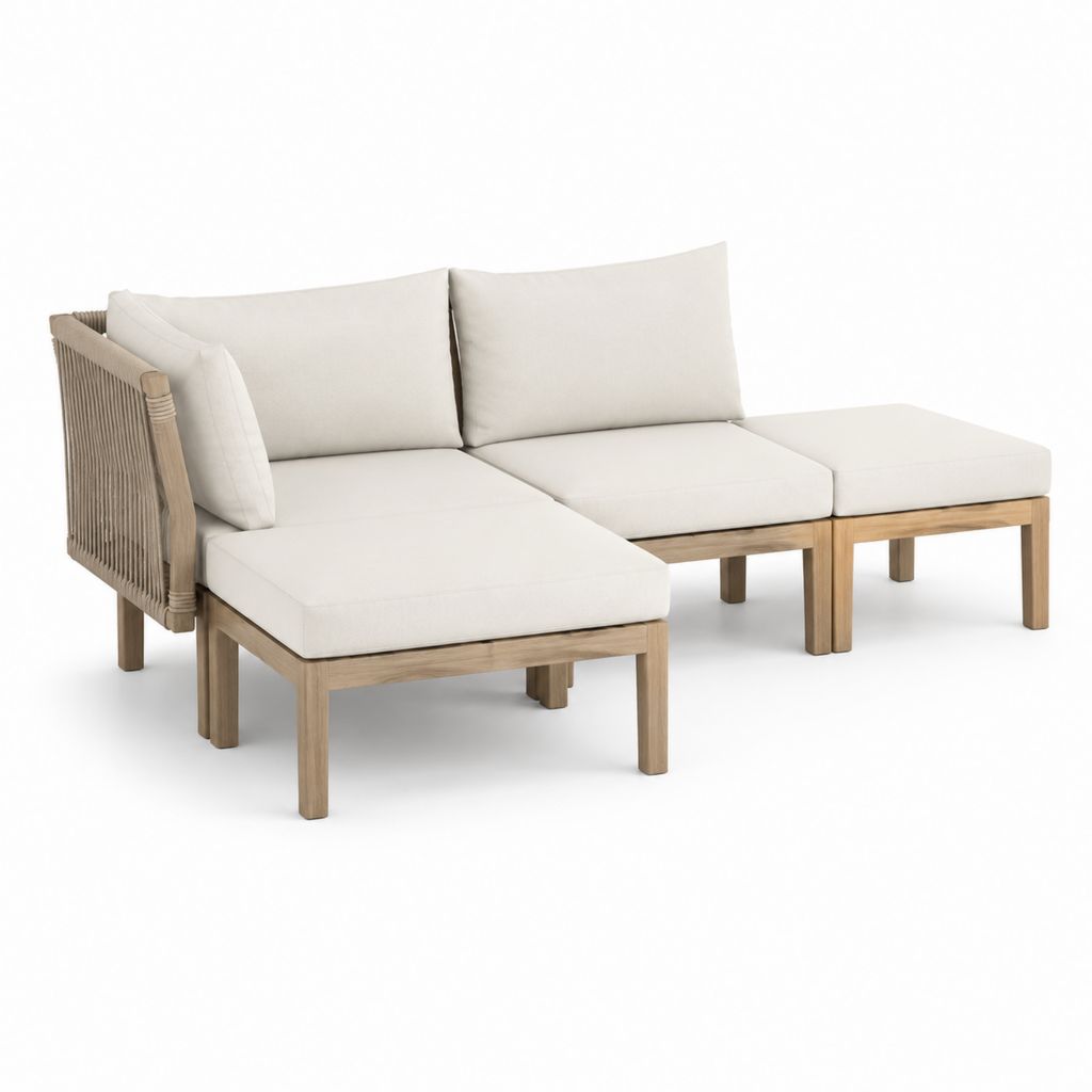 Canapé de jardin modulable 3 places beige en acacia massif avec corde en polypropylène 220 x 80 x 75 cm