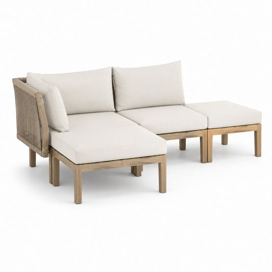 Canapé de jardin modulable 3 places beige en acacia massif avec corde en polypropylène 220 x 80 x 75 cm