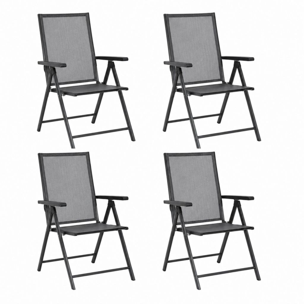 Lot de 4 fauteuils de jardin pliants noir et gris en acier et textilène 54 x 64 x 94 cm