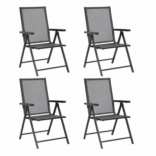 Lot de 4 fauteuils de jardin pliants noir et gris en acier et textilène 54 x 64 x 94 cm