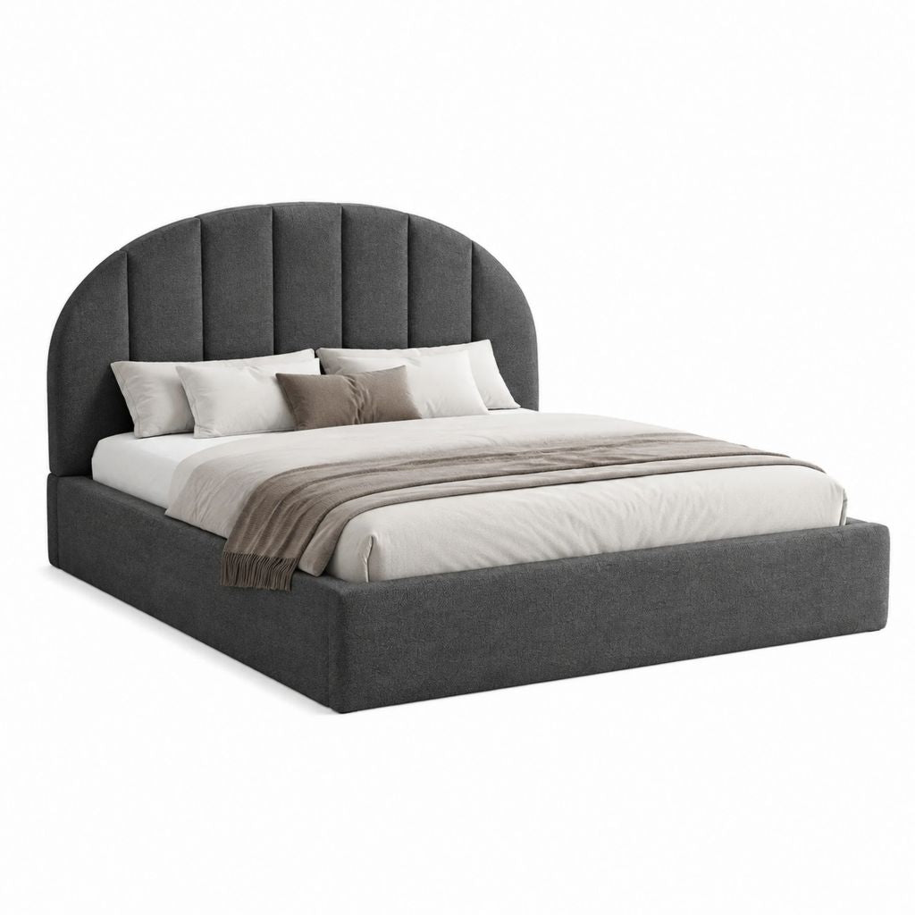 Lit coffre 160 x 200 cm gris foncé en polyester avec tête de lit arrondie capitonnée