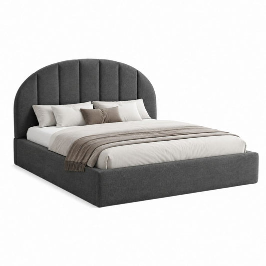 Lit coffre 160 x 200 cm gris foncé en polyester avec tête de lit arrondie capitonnée