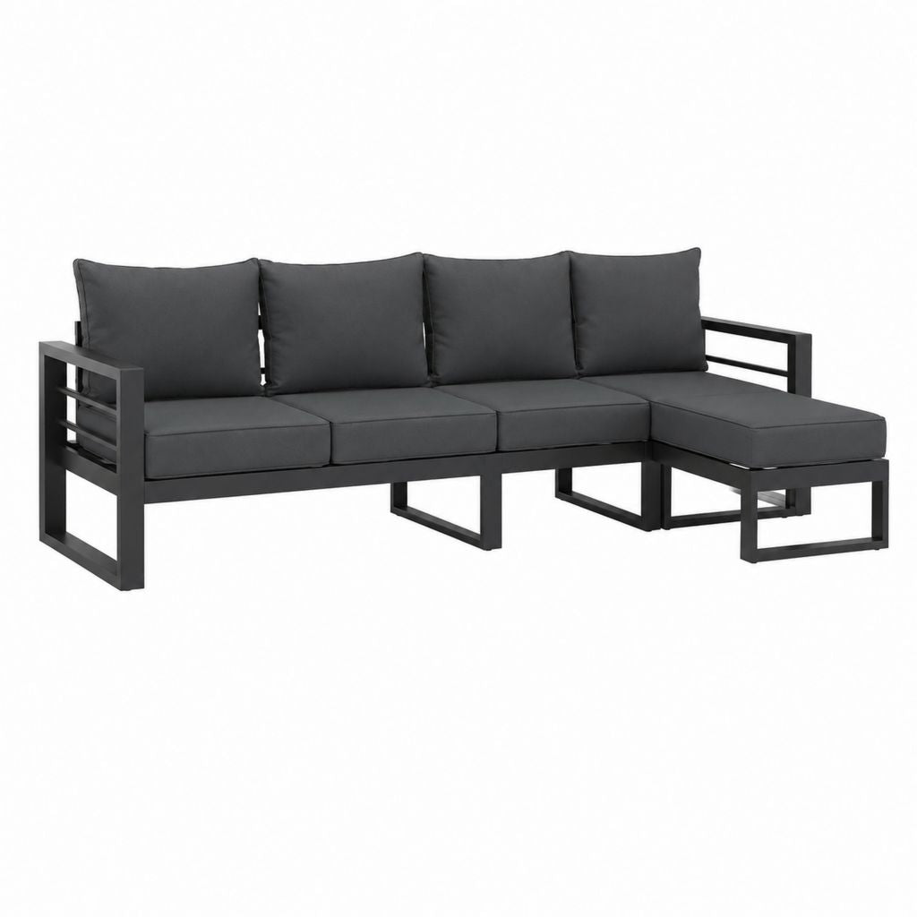 Canapé de jardin d'angle 4 places noir en aluminium avec coussins 230 x 140 x 63 cm