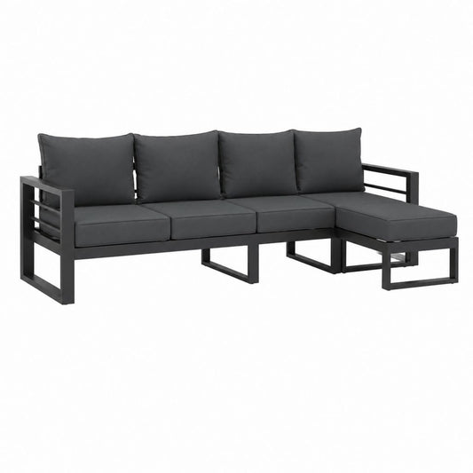 Canapé de jardin d'angle 4 places noir en aluminium avec coussins 230 x 140 x 63 cm
