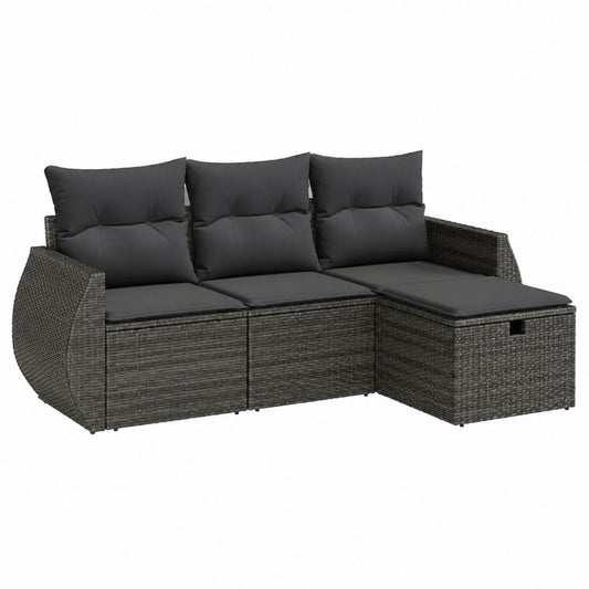 Canapé de jardin 3 places gris anthracite en résine tressée PE 180 x 60 x 65 cm avec coussins et rangements