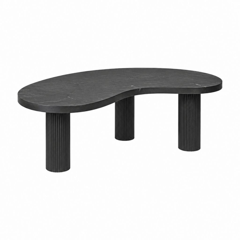 Table basse noire en pierre frittée forme haricot 120 x 60 x 42 cm