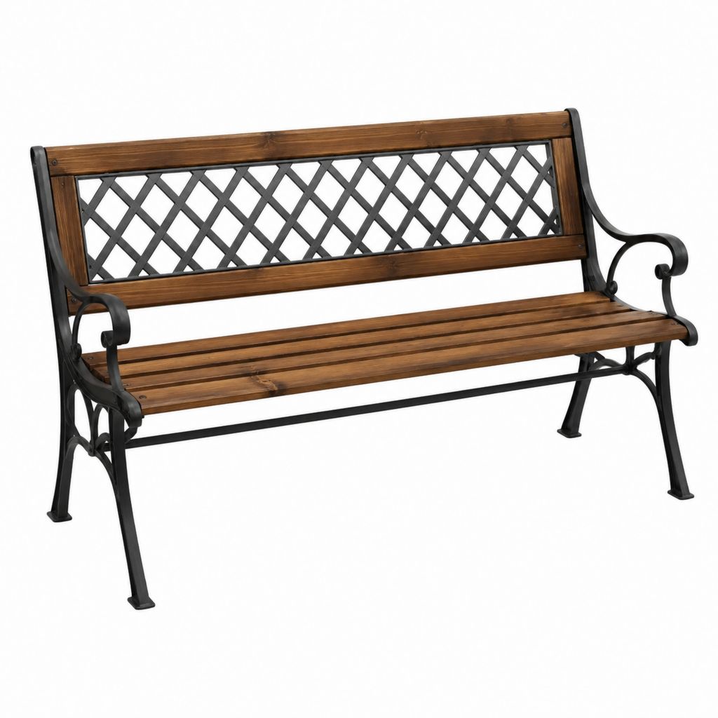 Banc de jardin 3 places marron et noir en bois massif de sapin et fonte 125 x 58 x 87 cm