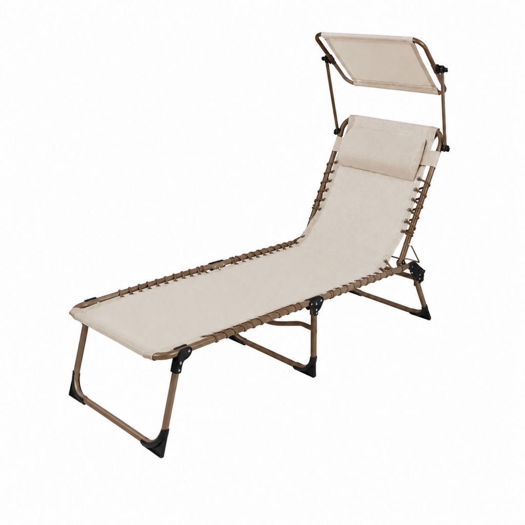 Bain de soleil pliant beige en polyester avec structure en acier 190 x 60 x 100 cm