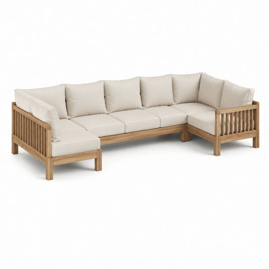 Canapé de jardin d'angle 5 places en teck massif beige 300 x 220 x 75 cm