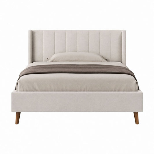 Lit coffre 160 x 200 cm beige en polyester avec tête de lit capitonnée