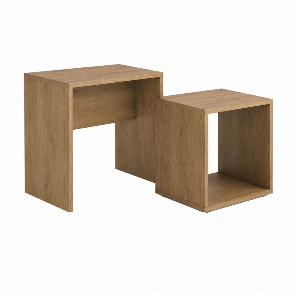Lot de 2 tables basses gigognes rectangulaires chêne en panneaux de particules 60 x 40 x 45 cm et 45 x 35 x 35 cm