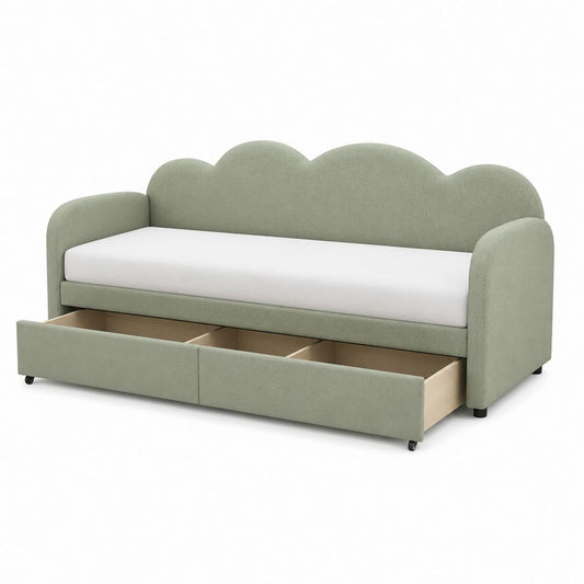 Lit banquette 90 x 190 cm vert sauge en polyester avec tiroir de rangement sur roulettes