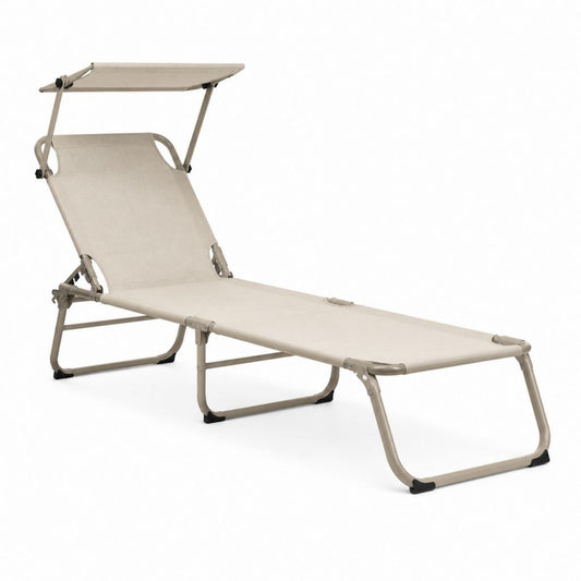 Bain de soleil inclinable beige en acier et textilène avec pare-soleil 190 x 60 x 100 cm