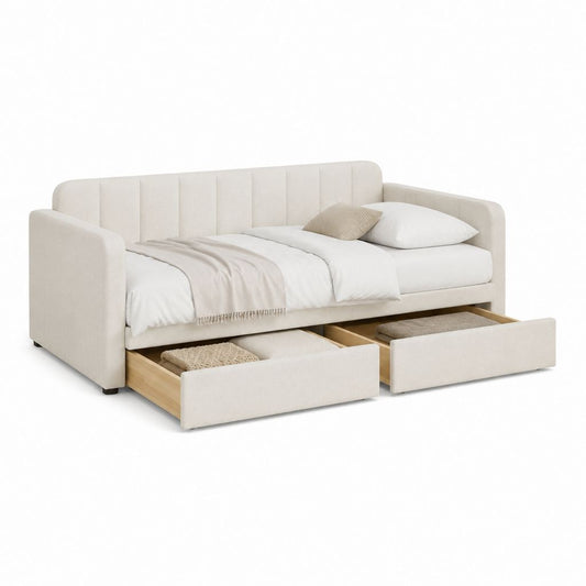 Lit banquette 90 x 190 cm avec 2 tiroirs de rangement beige en polyester