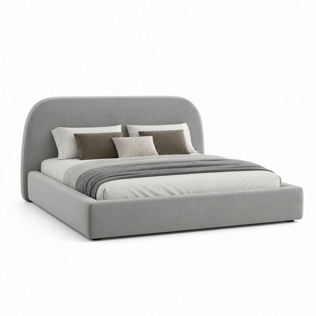 Lit avec rangement 160 x 200 cm gris en polyester à tête de lit arrondie
