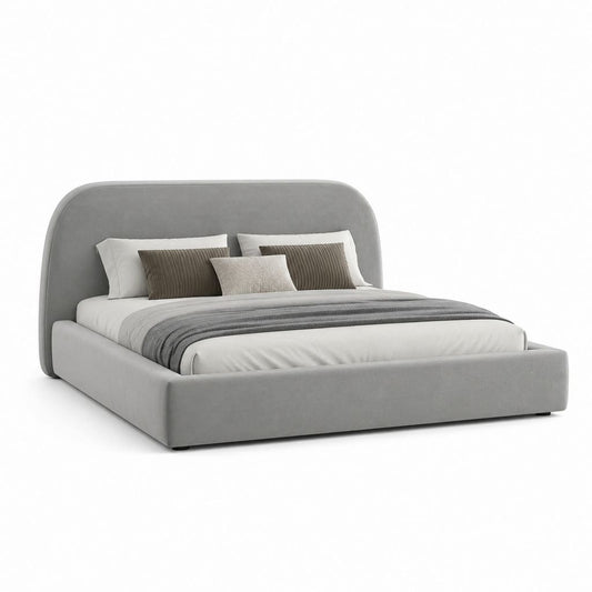 Lit avec rangement 160 x 200 cm gris en polyester à tête de lit arrondie